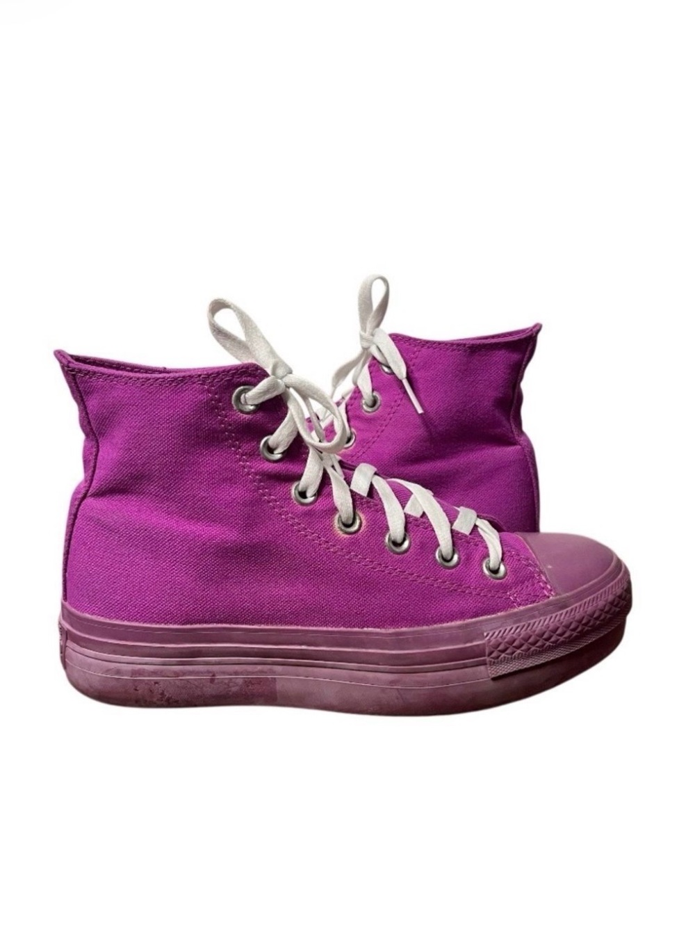 CONVERSE Platform High Tops Purple Magenta Canvas White Laces Womens Size 8